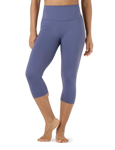 LAPASA Leggings Sportivi Capri Donna 3/4 L02A1/B1 - Pantaloni Yoga Vita Alta Elasticizzati Allenamento Corsa Spinning Palestra Fitness Zumba Push Up Blu Acciaio M