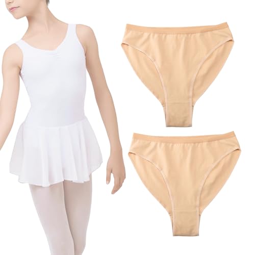 Stolpyzh Girls Knickers Ballet Briefs Dance Cotton Underwear High Cut Dance Exam Brief Bottoms Gymnastics Underpants Pack of 2 (Nude, 8-9 Years)