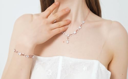 Image of GZWHD Wedding Jewelry Sets for Bride Bridesmaid Women Cubic Zirconia Necklace Earrings Bracelet Set Gift for Mother Friend Wife Daughter Sister Party Prom Jewelry