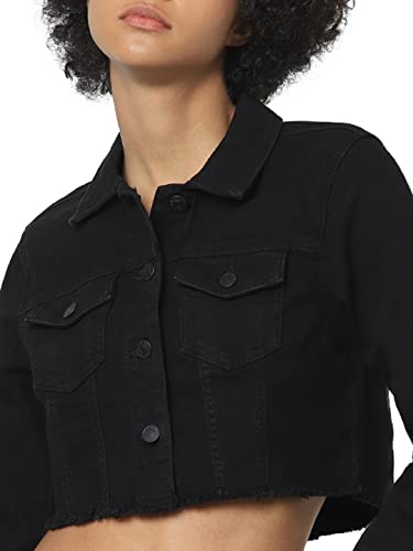 Image of ONLY Women Black Solid Cropped Denim Jacket