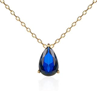 namana Silver or Gold Pendant Necklace for Women and Teen Girls, Cute Necklaces for Women in 925 Sterling Silver with Coloured Pear Shaped Cubic Zirconia Stones