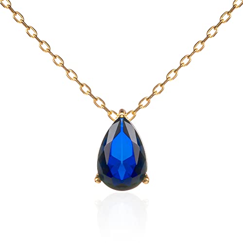 namana Collier Pendentif Bleu Saphir en Poire pour Femme et Adolescente, Colliers Or pour Femme avec Pierre Bleue en Goutte, Collier Fin Bleu Saphir en Argent...