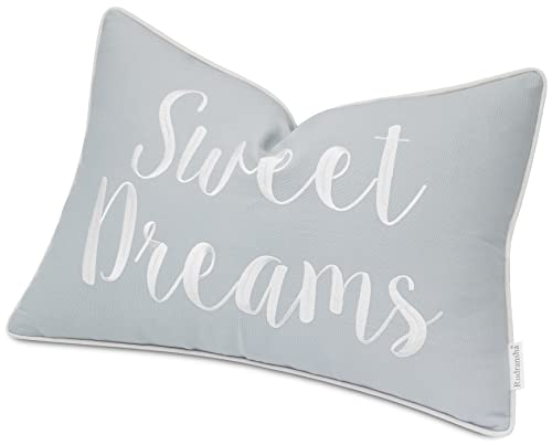 Rudransha Sweet Dreams Embroidered Lumbar Accent Throw Pillow Cover - Bedroom Decor - 12X18, Robins Egg #TOP2