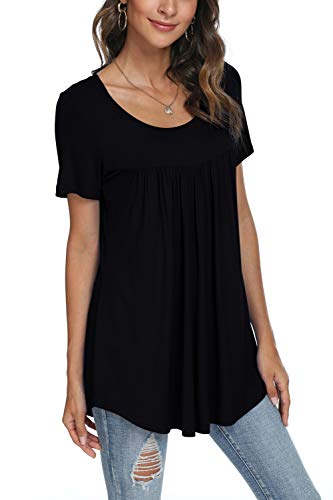 Longyuan Tops For Women Dressy Casusl Short Sleeve Shirts Whit Leggings Blouse Black Xx-Large #TOP1