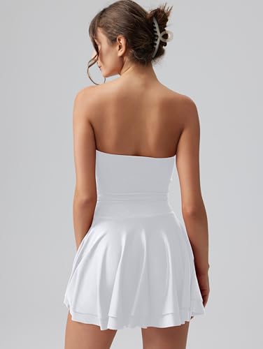 Image of OQQ Womens Strapless Mini Dress Tube Top Corset Dress Ruched Waist Flowy A Line Cocktail Party Dress Going Out Club Night Out