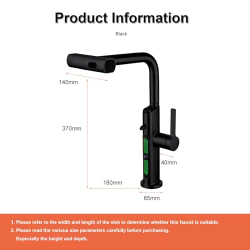 BEITH Wasserfall Wasserhahn Küche, Küchenarmatur Ausziehbar, Reiner Wasserhahn, 3 Modi Armatur Küche, LED-Digitalanzeige, Spültischarmatur Küche Mischbatterie, Dauerhaft