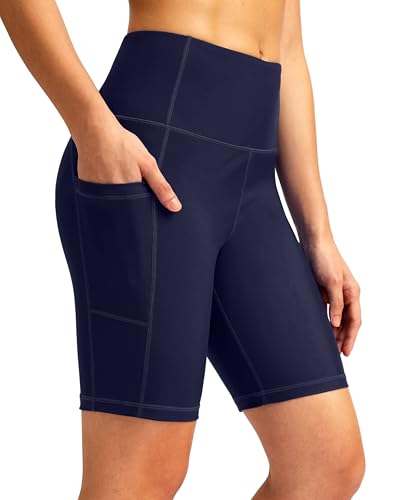 Image of SANTINY Women's High Waisted Swim Shorts with Pockets UPF50+ Long Board Swimming Shorts for Women with Liner