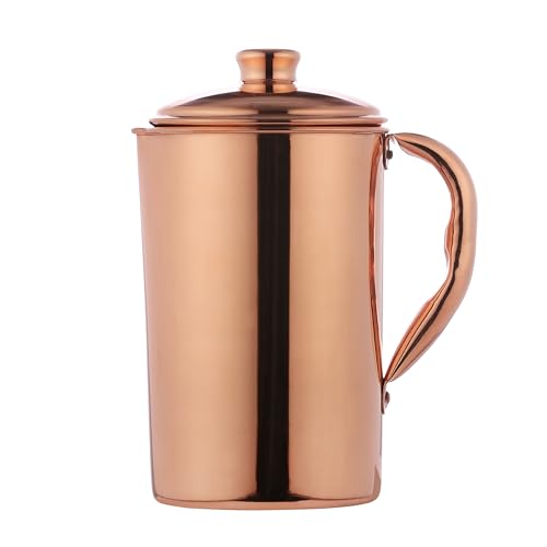 Copper Water Jug 1.5L (50.72 Fl Oz) - Pure Unlined Copper Pitcher for Ayurveda Detox - Glossy Finish