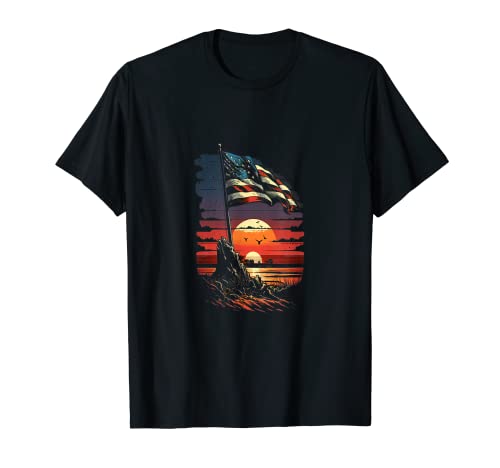 Memorial Day Fallen Veteran American Flag Demi-mât Coucher de soleil T-Shirt