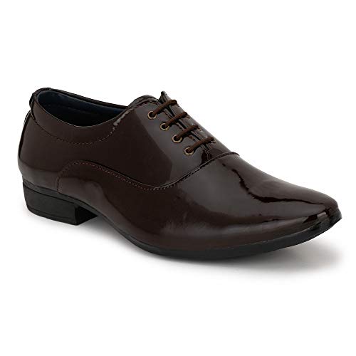 Image of Shoe Island Premium Oxford Patent Leather Designer Class Shining Brown Lace-Up Party Formal Shoes for Men (M5404), Size 10 UK /India