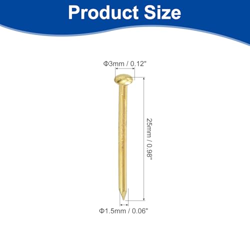Miniatura 2 de Quarkzman 100pcs Clavos Pequeños De Hardware, 1.5 X 25mm Clavos De Latón De Cabeza Redonda Clavos Comunes De Acabado Para Proyectos De Carpintería Doméstica, Dorado