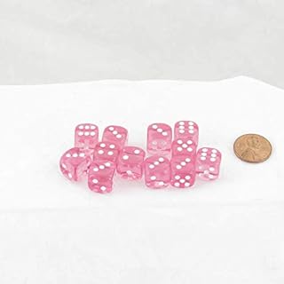 Pink Translucent Dice with White Pips D6 12mm (1/2in) Pack of 12 Wondertrail