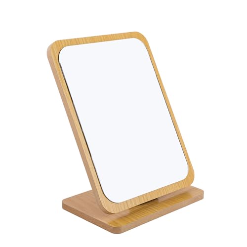 ZHU YU CHUN Rectangular Wood Frame Table Mirror with Stand