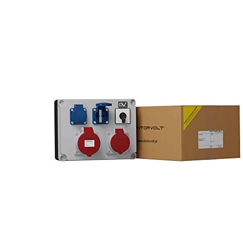 Doktorvolt Stromverteiler Baustromverteiler TD-S/FI Mit Steckdosen Kombination 2x 230V 1x 32A CEE Mit LS Schalter FI Schalter Sicherheitsklappdeckeln Wandverteiler Verdrahtet