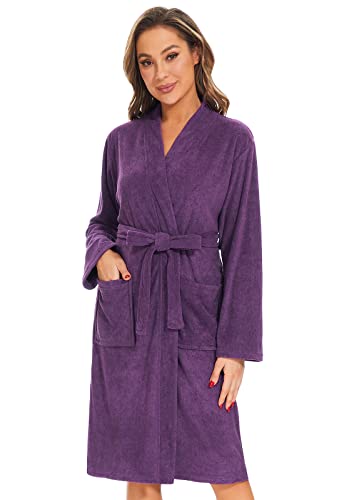 Image of Vislivin Womens Lightweight Bathrobe Soft Kimono Robes Terry Cloth Bathrobe Knee Length Bath Gown
