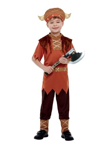 Smiffys Viking Costume Brown with Top Trousers & Hat Boys Fancy Dress Viking Dress Up Costumes