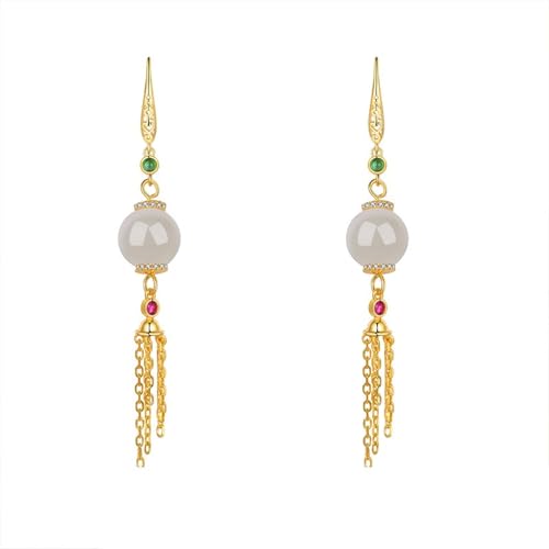Boucles d'oreilles en jade de Hetian pendantes géométriques pour femme