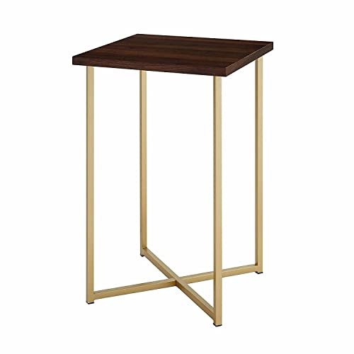 Walker Edison Modern Square Side End Accent Table Living Room Living Room Storage Small End Table, 16 Inch, Marble And Gold #TOP5