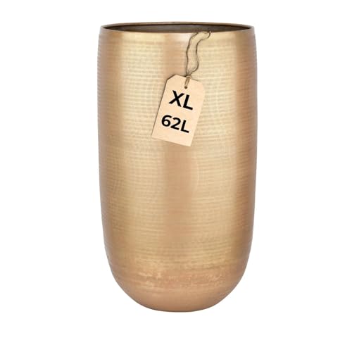 Marrakesch Camiel Pot de fleurs XXL en aluminium - 65 cm de haut - Or mat - Pot de fleurs colonne de fleurs 62 l grand rond pour l'extérieur et l'intérieur - Pot de fleurs Camiel pour jardin, balcon