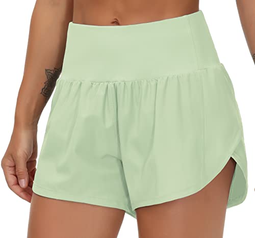 Image of THE GYM PEOPLE Womens High Waisted Running Shorts Quick Dry Athletic Workout Shorts with Mesh Liner Zipper Pockets
