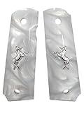 1911 Grips Full Size,White Pearl with Silver Horse,Fits Colt,Kimber,Springfield,Remington,Rock Island .etc,Government Commander Models,Resin Material