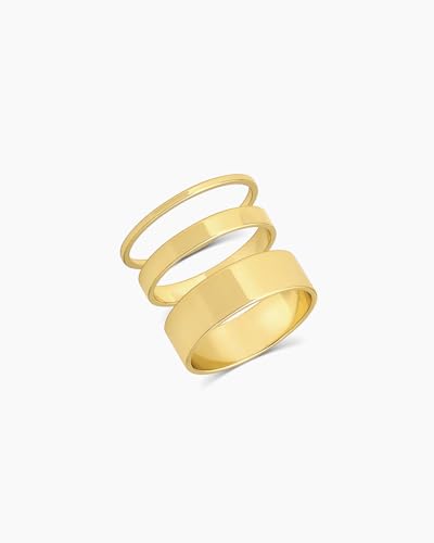 gorjana - Rose Ring Set - 18k Gold Plated Finish - Set of 3 Flat High Shine Bands - Cigar Band Inspired Design - Daily Elegance - Versatile Jewelry Piece4