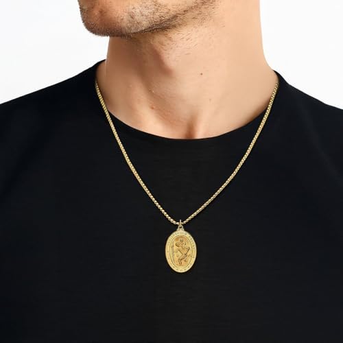 IceCarats 14K Solid Yellow Gold Oval Saint Christopher Medal Patron of Travelers Athletes Protection Necklace Christian Religious Chain Pendant Faith Charm4