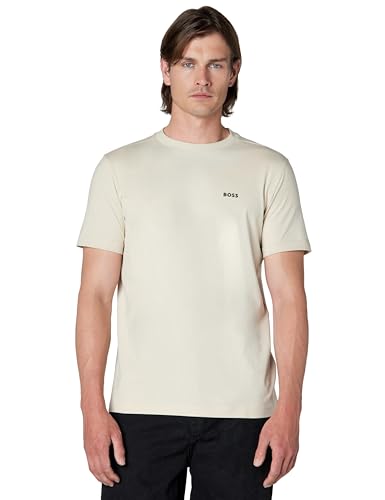 BOSS, Contrast Logo Cotton Stretch T-Shirt, Boucle Beige, M