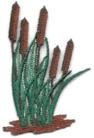 Cattail Embroidered Iron On Applique Patch, Pond, Brush, Swamp, Country, Lake, 2-3/8" - for Hats, Shirts, Shoes, Jeans, Jacket