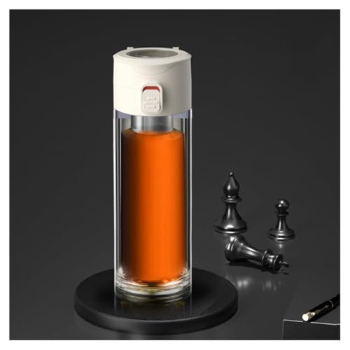 Image of Wosta Leakproof Glass Water Bottle with Stainless Steel Infuser Glass Tea Infuser Bottle with Strainer and Neoprene Sleeve for Loose Leaf Tea, Cold Brew Coffee. (I - WHITE, 300ML)