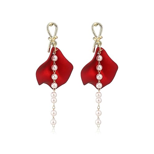 Boucles d'oreilles rose rouge pendantes pour femme : bijoux élégants de soirée