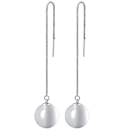 Wunhope Femme Fille Boucles d'oreilles Mode Argent 925 Longue Section Tassel Cat's Eye Ligne d'oreille Tempérament Anti-Allergique Studs Cadeaux de Anniversaire Noël Cover