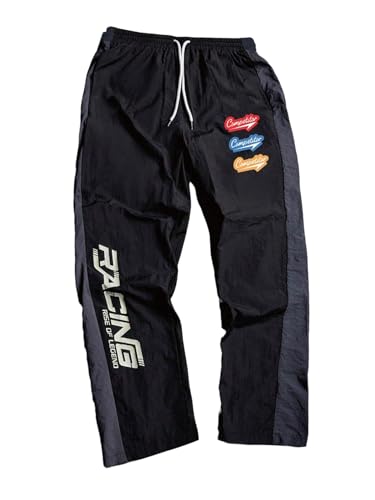 Men's Graphic Letter Color Block Track Pants Wide Leg Drawstring Waist Sports Trousers