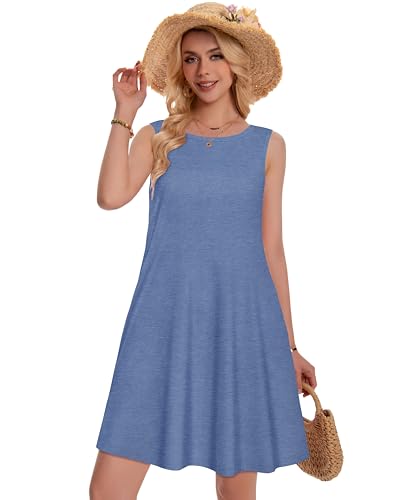Image of Summer Dresses for Women Beach Boho Sleeveless Vintage Floral Flowy Pocket Tshirt Tank Sundresses 2026
