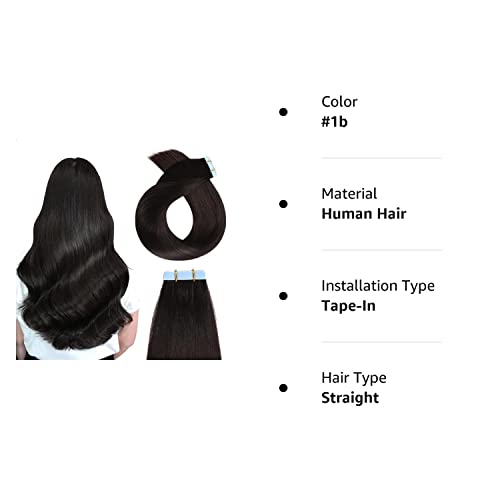 Yilite Off Black Tape In Hair Extensions Human Hair ,20 Inch 20Pcs 50G Silky Straight Tape Ins,Seamless Skin Weft Tape In Human Hair Extensions,Natural Black Tape In Extensions Real Human Hair(20Inch #1B Off Black) #TOP7