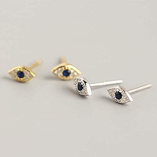 Dainty Evil Eye Mini Stud Earrings Sterling Silver Blue Crystal CZ Wedding Earring Ear Piercing Studs for Women Little Girls