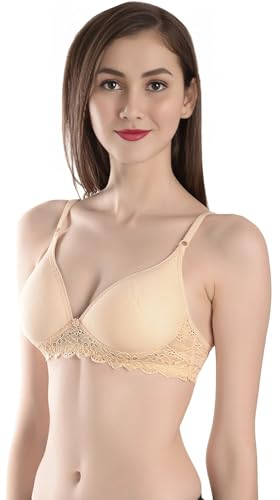 Image of FIMS - Fashion is my style Women Cotton Blend Lace Lightly Padded Bra Seamless Beige Size 36B