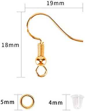 AIEX 300 PCS Earrings Making Supplies Kit 925 Silver Plated Earring Hooks Hypoallergenic Ear Wire Hooks for DIY Earring Making with Clear Earring Safety Backs and Jump Rings(Gold)