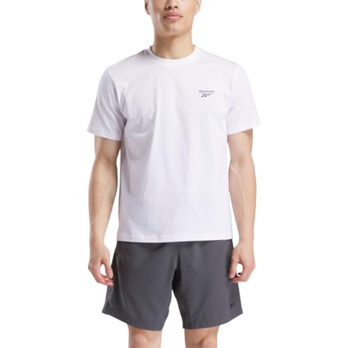 Reebok Men's Cody Small Logo Crew Neck SS Tee Shirt, White, XS