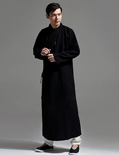 NFYM Men's Long Buddhist Meditation Monk Robe Cotton Linen Kung Fu Shaolin Maxi Gown2