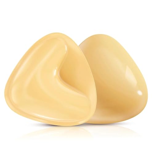 HeiiGirl Sticky Push Up Silicone Bra Inserts, Double Sided Self-Adhesive Breast Pads - Skin-Friendly, Invisible, Waterproof, Reusable for Women B Cup, Beige with 10 Disposable Pads