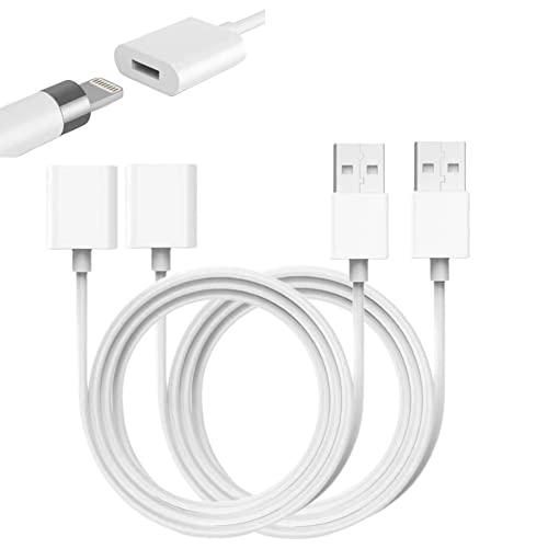 ONGAHON Charger Adapter Compatible with Apple Pencil 1st Generation, 2 Pack (1FT/30CM) USB A Male to Lightning Female,iPencil 1 Accessories for i Pad Pen First Gen Charging Cable White