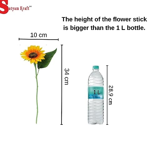 Image of SATYAM KRAFT 1 Pcs Artificial Sunflowers Stick Bunch | Realistic Look & Charming Flowers | 6 Heads Bouquet for Home Decor, Bedroom, Balcony, Wedding (Without Vase Pot) (Yellow),Fabric