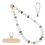 CH.yishi 2.0 Handmade Natural Gemstone Crystal Beaded Charm Cell Phone Camera Lanyard, Hands-Free Wrist Strap, Phone Chain String, Keychain Decor for Walle (Green Jade)