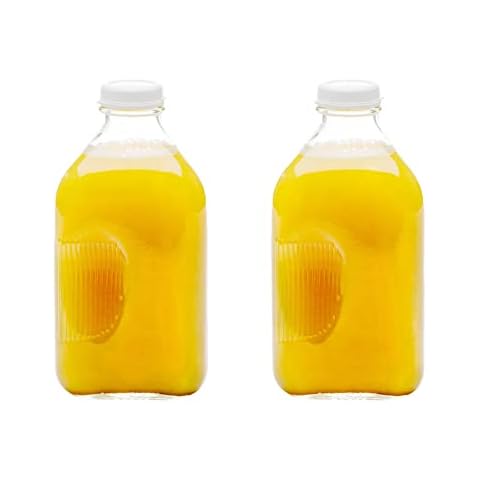 Jartastix 64-Oz Glass Milk Jugs with Caps (2 Pack) - 64 Ounce Food Grade Glass Bottles - Dishwasher Safe - Bottles for Milk, Buttermilk, Juice, Tomato Sauce, Jam, Barbecue Sauce (64oz // 2 Pack) Cover