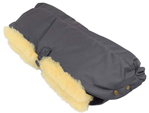Naturasan Lammfell Handwärmer, warmer Kinderwagen Handmuff mit Lammfell Innenfutter, Muff, Kiwa, Buggy, Jogger, Radanhänger, HW-02 (Grau) Cover