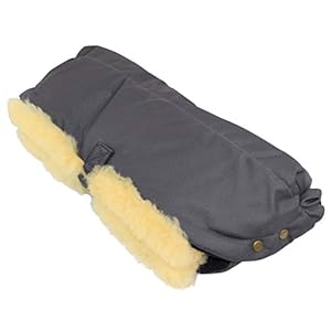 Naturasan Lammfell Handwärmer, warmer Kinderwagen Handmuff mit Lammfell Innenfutter, Muff, Kiwa, Buggy, Jogger, Radanhänger, HW-02 (Grau)