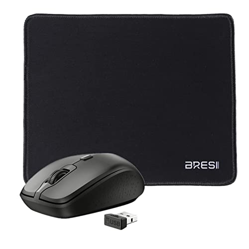 BreSii Ergonomic Bluetooth Mouse and Mouse Pad for Laptop, Silent Mouse with 3-Levels DPI, USB Nano Receiver for Android PC Notebook Computer Mac-Black