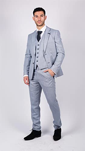 Mens 3 Piece Suit Light Blue Summer Linen Tailored Fit Wedding Prom Classic2