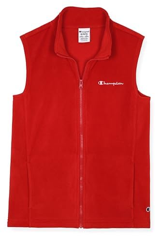 Image of Champion Boys Polar Fleece Vest Lightweight Sleeveless Zip Front Jacket with Pockets, Kids Outdoor Layering
